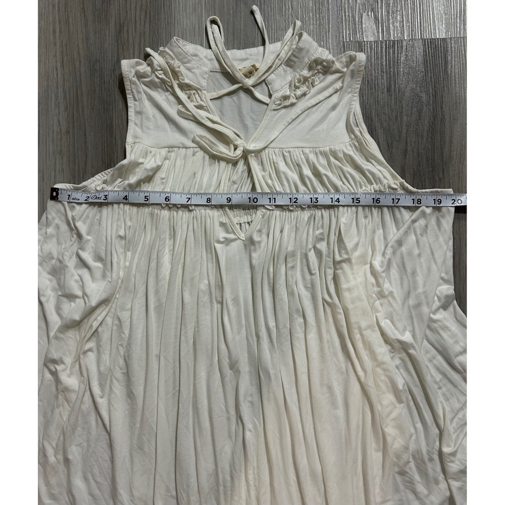 POL Womens Cream Ruffle Tie Front Sleeveless Babydoll Boho Flowy Top Small - Picture 5 of 6